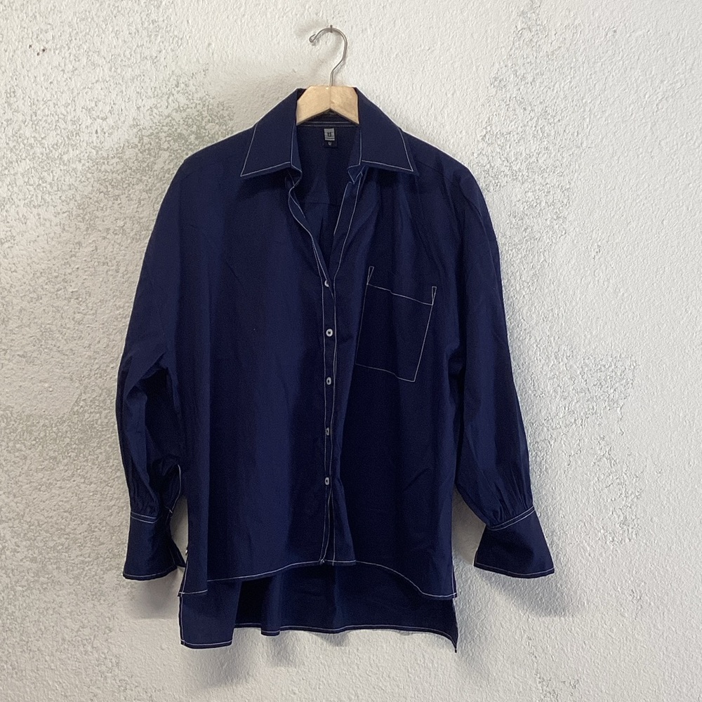 CRISTINA RESTREPO Navy Blue Cotton Button-Up Shirt Size M/L